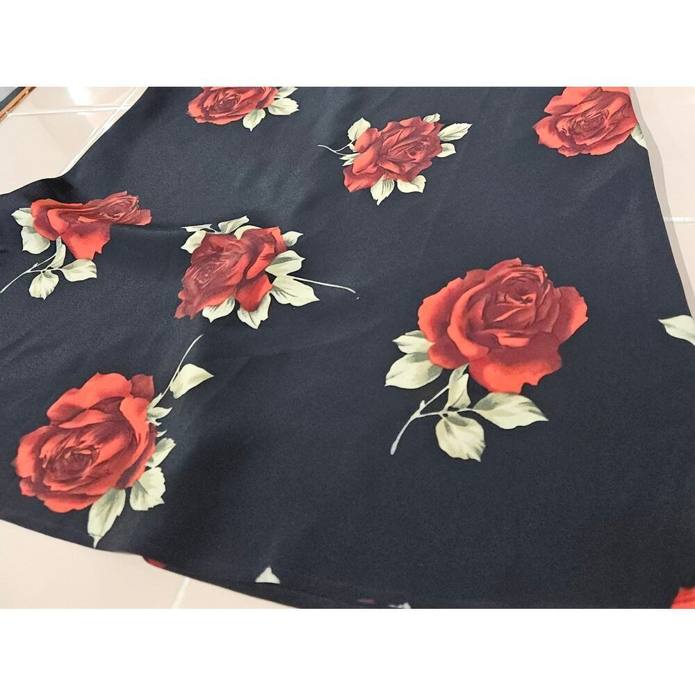 VTG 90s Roses Floral Black Red Sleeveless Mini Dress Lightweight Flowy Sz Medium - Picture 6 of 6